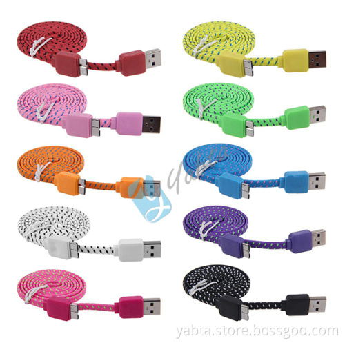 For Samsung Note 3 S5 Power Cord USB 3.0 Flat Braided USB Cable